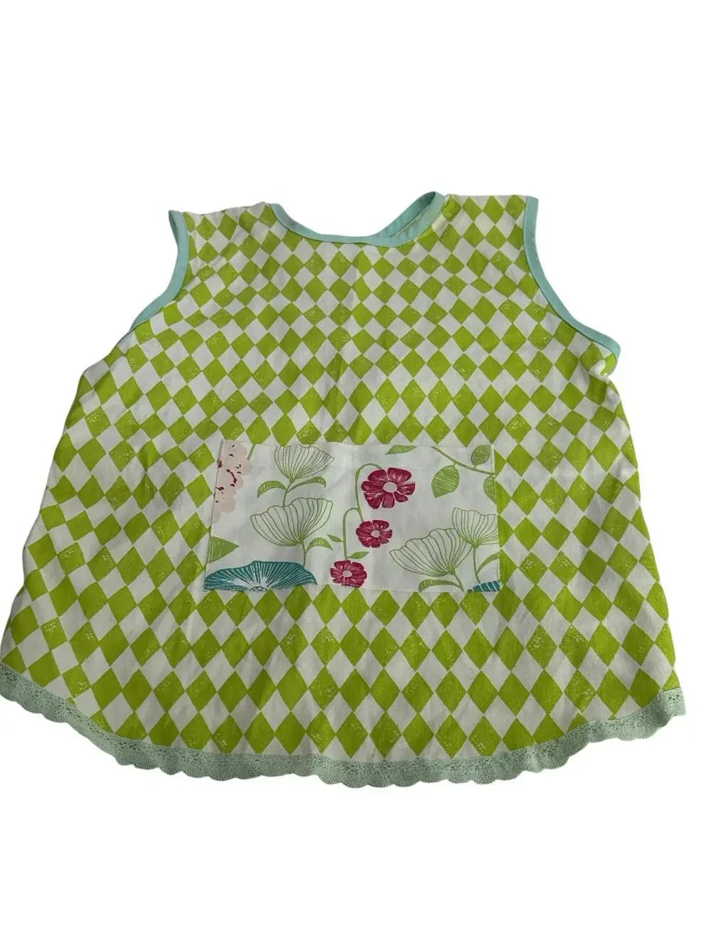IKEA KRYDDNEJLIKA Children's Apron Floral Diamond Plaid Front Pocket